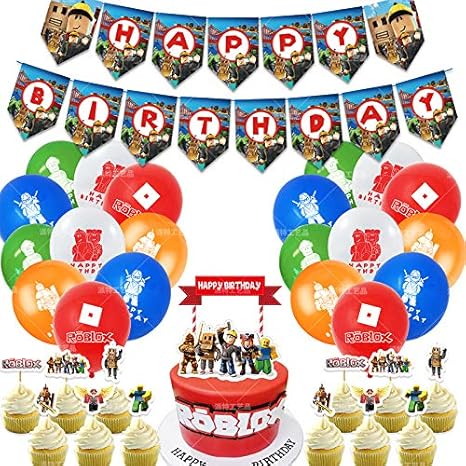 Roblox Decoracion Para Fiestas De Cumpleanos Con Globos Juegos De Roblox Banderin Feliz Cumpleanos Tarjetas De Tarta Adornos De Casa Bunting Banner Balloon Birthday Decorations Garland Set Para Ninos Amazon Es Hogar