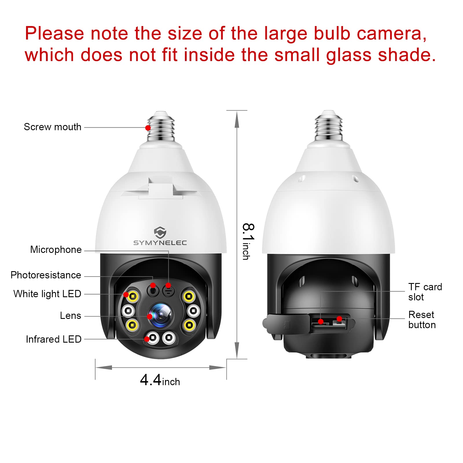 SYMYNELEC Light Bulb Security Camera Outdoor Waterproof 2.5K, 2.4GHz Wireless WiFi Light Socket Security Cam with AI Human Motion Detection Tracking Color Night Vision Works with Alexa Google (2 PCS)
