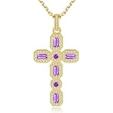 OKISIL 18K Gold Plated Cross Necklace for Women, Birthstone Cross Necklaces, 925 Sterling Silver Jewelry Pendant with 5A Crystal Cubic Zirconia, Birthday Anniversary Christian Gifts for Women Wife
