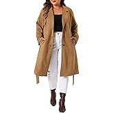 Agnes Orinda Plus Size Faux Suede Trench Jacket For Women Notch Lapel Long Sleeve Fall Winter Long Jacket Coats