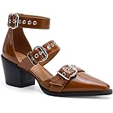 Beast Fashion Women's Buckled Heeled Shoes Block Heel Pumps Pointed Toe Heels Comfortable Closed Toe Dress Wedding Shoes