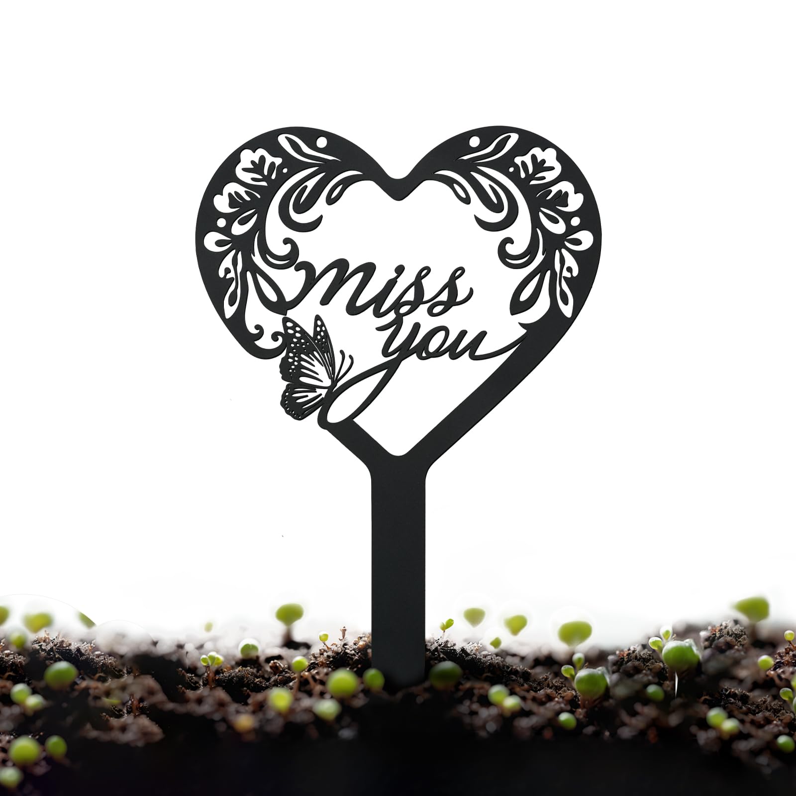 Heart Shaped Decor Cemetery Plug, Metal Graveside Memorial Stake, Inserted Ornament Ground Ornaments, Memorial Garden Sign for Outdoor, Memorials Stake Tombstone for Mother Friends Commemorate(Black)