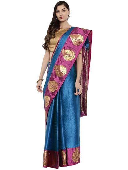 Womens Kanchipuram Silk Saree With Running Blouse Piece (CCMYSS10204_Cloisonne Blue)