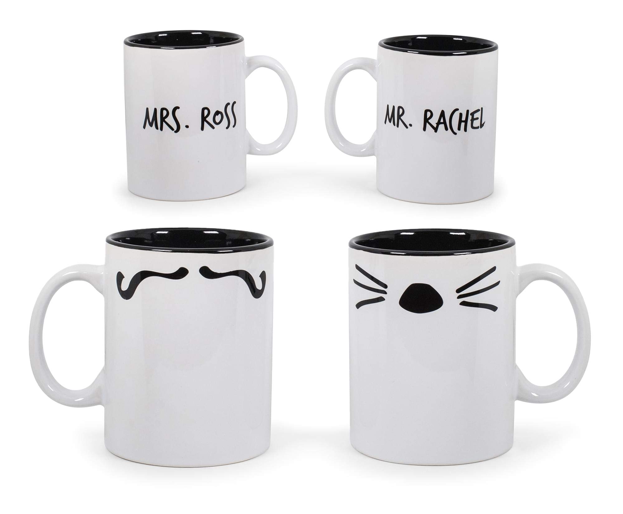 Ukonic Friends Mr. Rachel Whiskers and Mrs. Ross Moustache Double-Sided Mugs | Set of 2