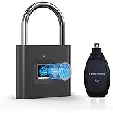 KENRONE Fingerprint Padlock with Emergency Key, IP66 Waterproof and Rustproof, Outdoor Indoor Universal Smart Lock for Wareho
