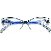V.W.E. Women Cat-Eye Progressive Reading Glasses - Clear Zero Power on Top - No Line - UV Blue Blocker
