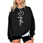 KIEKIECOO Faith Christian Sweatshirts for Women Religious Crewneck Sweatshirt Letter Print Fall Pullover Long Sleeve Tops