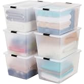 IRIS USA 6-Pack 55 Quart Clip Box with Latching Lid | 21.88"L x 15.31"W x 15.5"H, Clear storage bin with secure latching lid, Stackable organizer for household storage