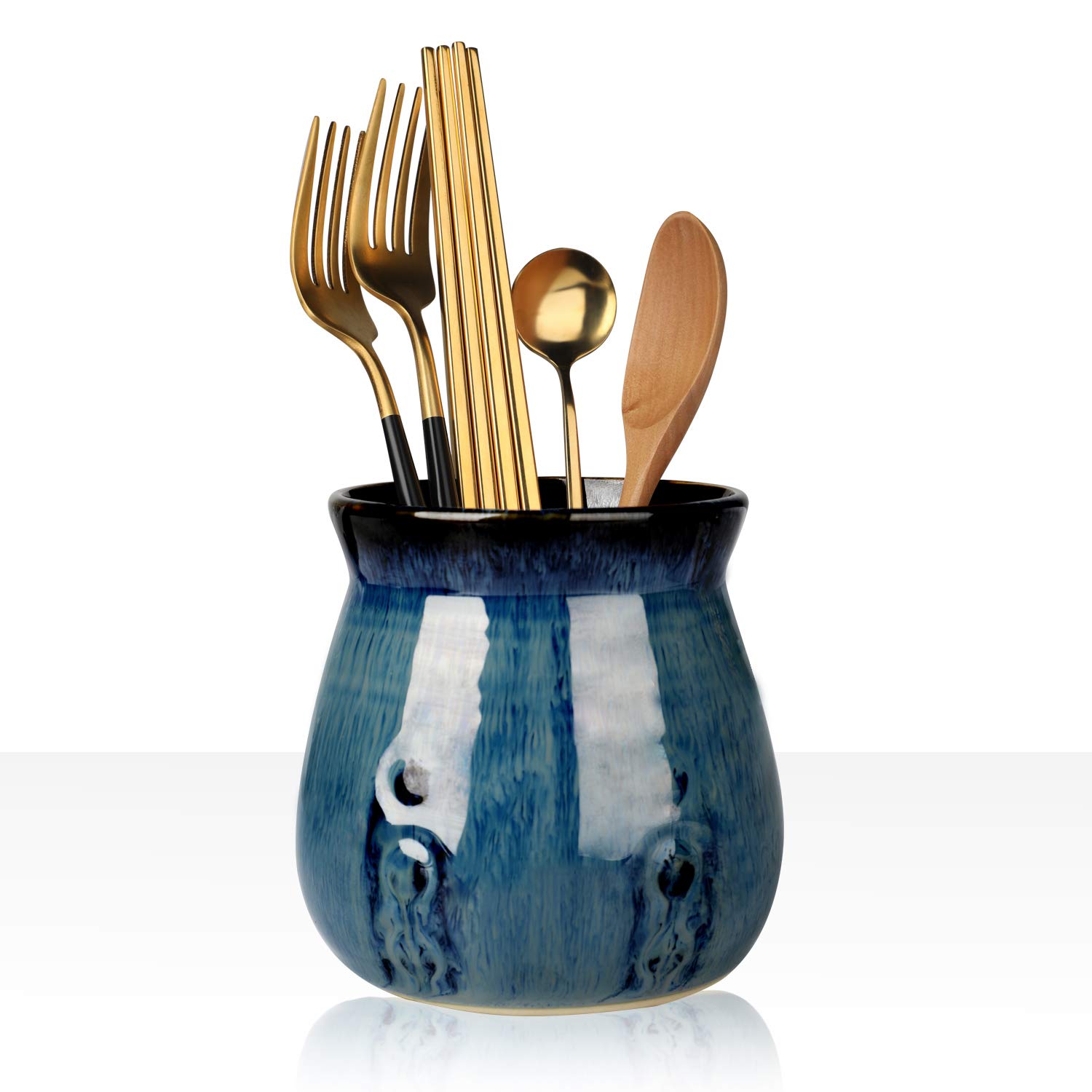 Photo 1 of HAOTOP Ceramic Utensil Holder,Porcelain Utensil Crock Easy to Clean - 30oz (Gradient Blue)