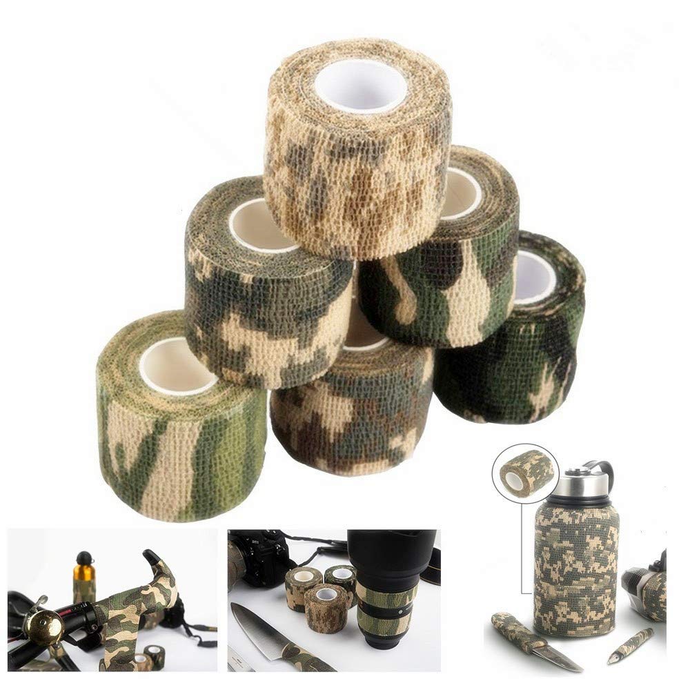 Dproptel 6 Rolls Military Camouflage Tape Camo Wrap Outdoor Self-adhesive Protective Form Non-woven Fabric Camo Stretch Bandage for Hunting Gun,Knives,Flashlight,Telescope,Bicycle