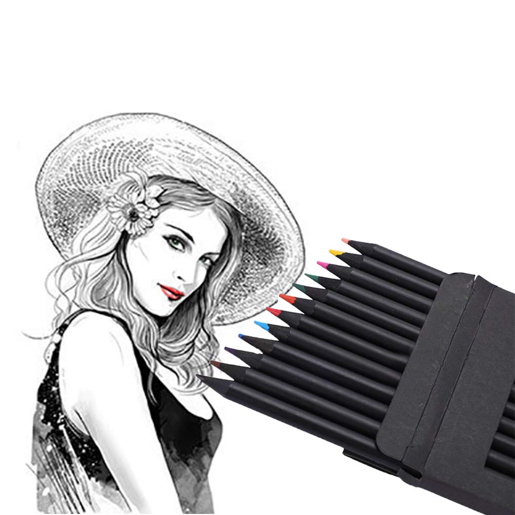 LONTG 12Pcs Sketch Pencils Colored Graphite Pencils Drawing Pencils Assorted Colouring Pencil Set Pre-sharpened with Box for Kids Artists Students Writing Colouring Books Xmas Gift Birthday Gift