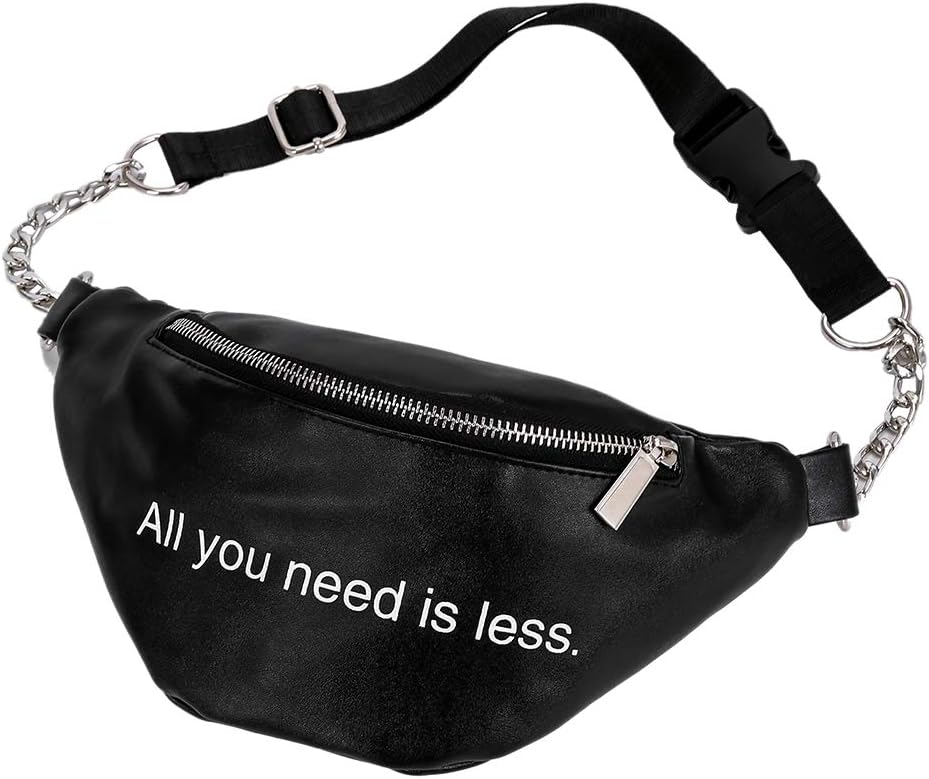 Slolvedi Women Chest Waist Bag Pouch Leather Fanny Pack Chain Pouch Phone Sling Belt Handbags/Black