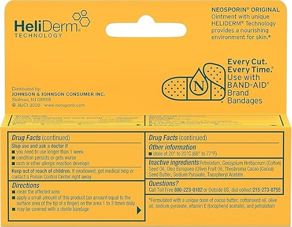 NEOSPORIN ORIGINAL FIRST AID ANTIBIOTIC OINTMENT WITH BACITRACIN ZINC FOR INFECTION PROTECTION, WOUND CARE TREATMENT & SCAR APPEARANCE MINIMIZER FOR MINOR CUTS, SCRAPES AND BURNS,.5 OZ