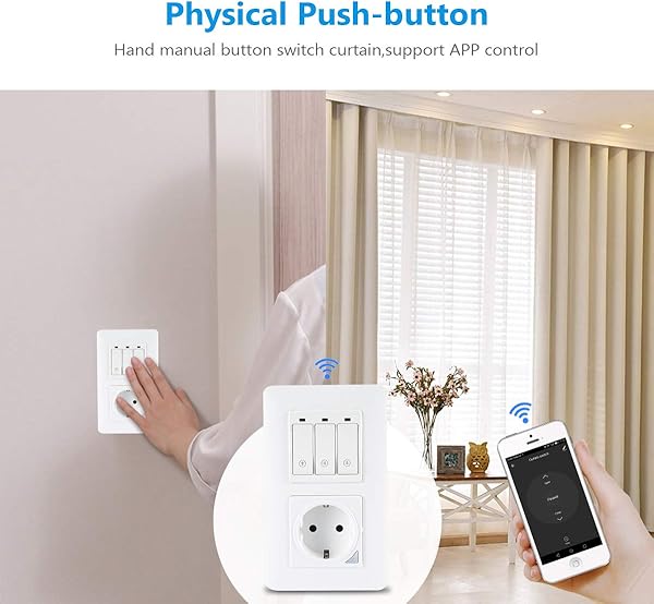 Alexa   Temporizador para persianas con enchufe inteligente inalmbrico botn fsico compatible con Alexa Google Home y Smart Life funcin de temporizador y mando a distancia con marco magntico