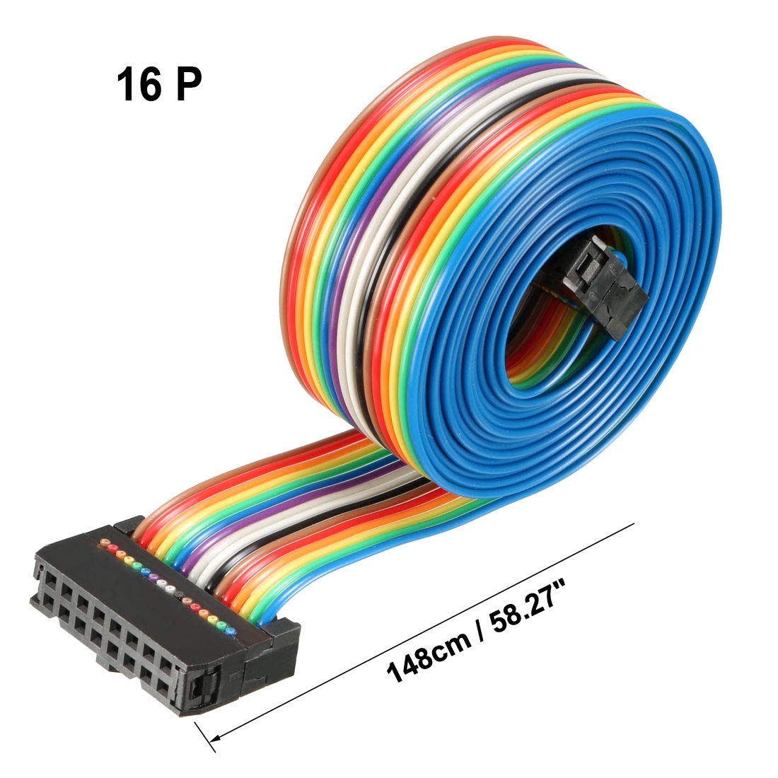 sourcing map IDC Rainbow Wire Flat Ribbon Cable 16 Pins 148cm Length 2.54mm Pitch Type-C, 16P-148cm - Image 3