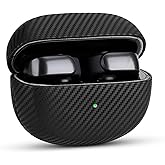 Haobobro Leather Case - for Bose Ultra Open Earbuds Case Cover - Selected Skin-Friendly Leather, with Carbon Fibre Texture, Handmade Drop Protective Hard Cover for Bose Open Ear Earbuds - Black