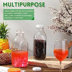 Peryiter 6 Pcs Glass Milk Bottle with Lid Reusable