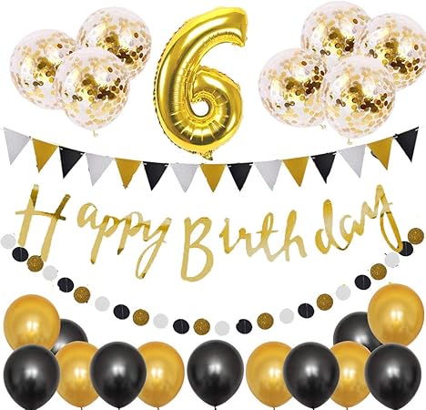 Amazon 風船 6歳 誕生日 飾り付け バースデー バルーン飾り Happy Birthday 装飾 お祝い ゴールド セット 男の子と女の子用 風船 バルーン おもちゃ