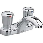 American Standard Metering Centerset Bathroom Faucet, Polished Chrome | 2-Handle Centerset Metering Faucet: Vandal-Resistant Brass, Auto Shut-Off, Water-Saving 1.0 GPM, Less Drain | 1340225.002