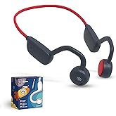 Kids Bluetooth Headphones, Air Conduction Open-Ear Headphones, Mic/Touch, 85dB Safe Volume & Parental Control, Clear Audio, 1.06oz, Rugged & Durable, IP54, 20H, Earbuds for School/Travel - Navy Red