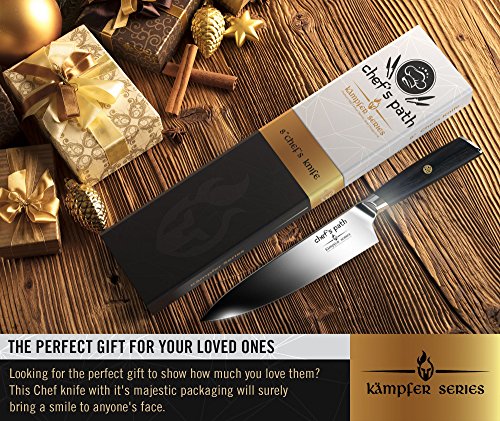 Best Kitchen Knife 8 Inch - Professional Chef Knife - Ultra Sharp Chefs Knife - German High Carbon Stainless Steel -Amazing Value with Sheath, Exquisite Gift Packaging & Booklet - CHEF'S PATH - Thumbnail 5