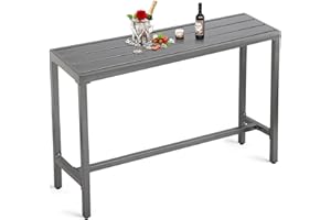 ONLYCTR Outdoor Patio Counter Height Bar Table, 55" Rectangle for Patio, Garden, Yard, Balcony, Poolside (Gray)