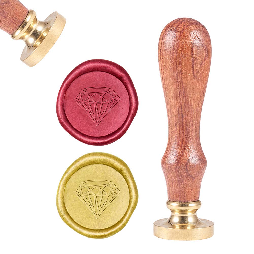 CRASPIRE Diamond Wax Seal Stamp, Sealing Wax Stamps Retro Wood Stamp Wax Seal 25mm Removable Brass Seal Wood Handle for Envelope Invitation Wedding Embellishment Bottle Decoration Gift Card Packing