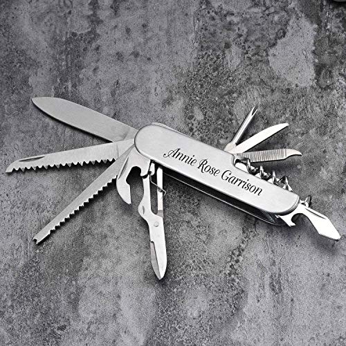 Custom Engraved 11 in 1 Multi-Purpose Stainless Steel Folding Pocket Tool Knife - Personalized Groomsmen Gift - Thumbnail 2