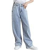 SANGTREE Girls Baggy Jeans Wide Leg Jeans Elastic Waist Casual Denim Pants Kids Clothes,6-14 Years