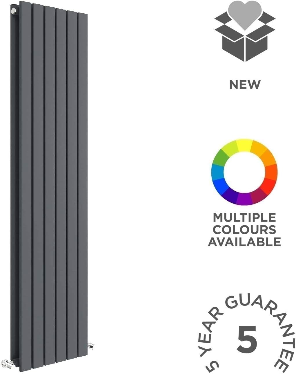 Nuie HLA73 Sloane Modern Home Wall Mount Designer Vertical Double Panel Radiator, 1500mm x 354mm x 79mm, Anthracite - Image 4