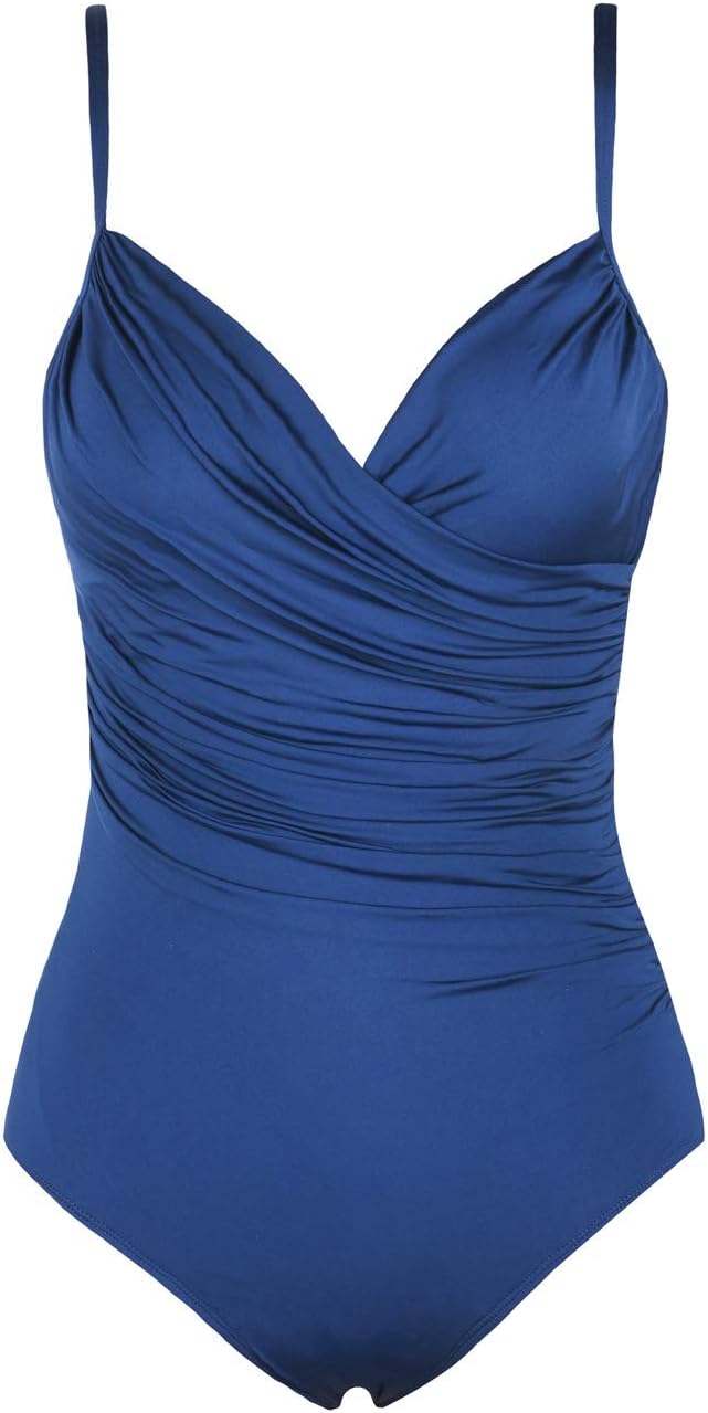 Hilor Women's One Piece Swimsuit Draped Surplice Swimwear Tummy Control Bathing Suit
