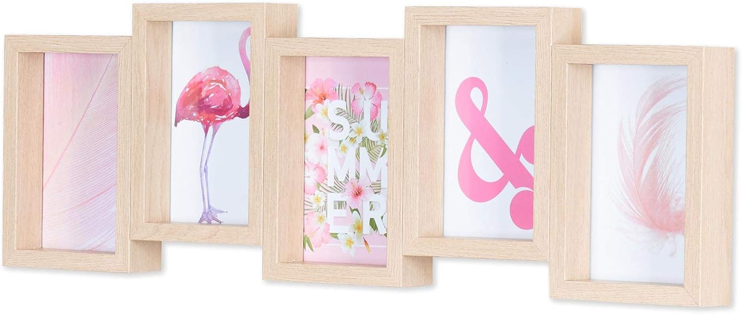 levandeo Bilderrahmen Holz Eiche 60x20cm 5 Fotos Collage 10x15