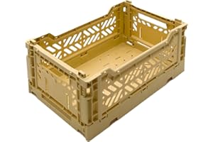 Aykasa Collapsible Storage Bins, Plastic Crate for Storage, Collapsible Crate, Utility Stackable Box, Collapsible storage box, Milk crate Collapsible storage (Small, Banana)