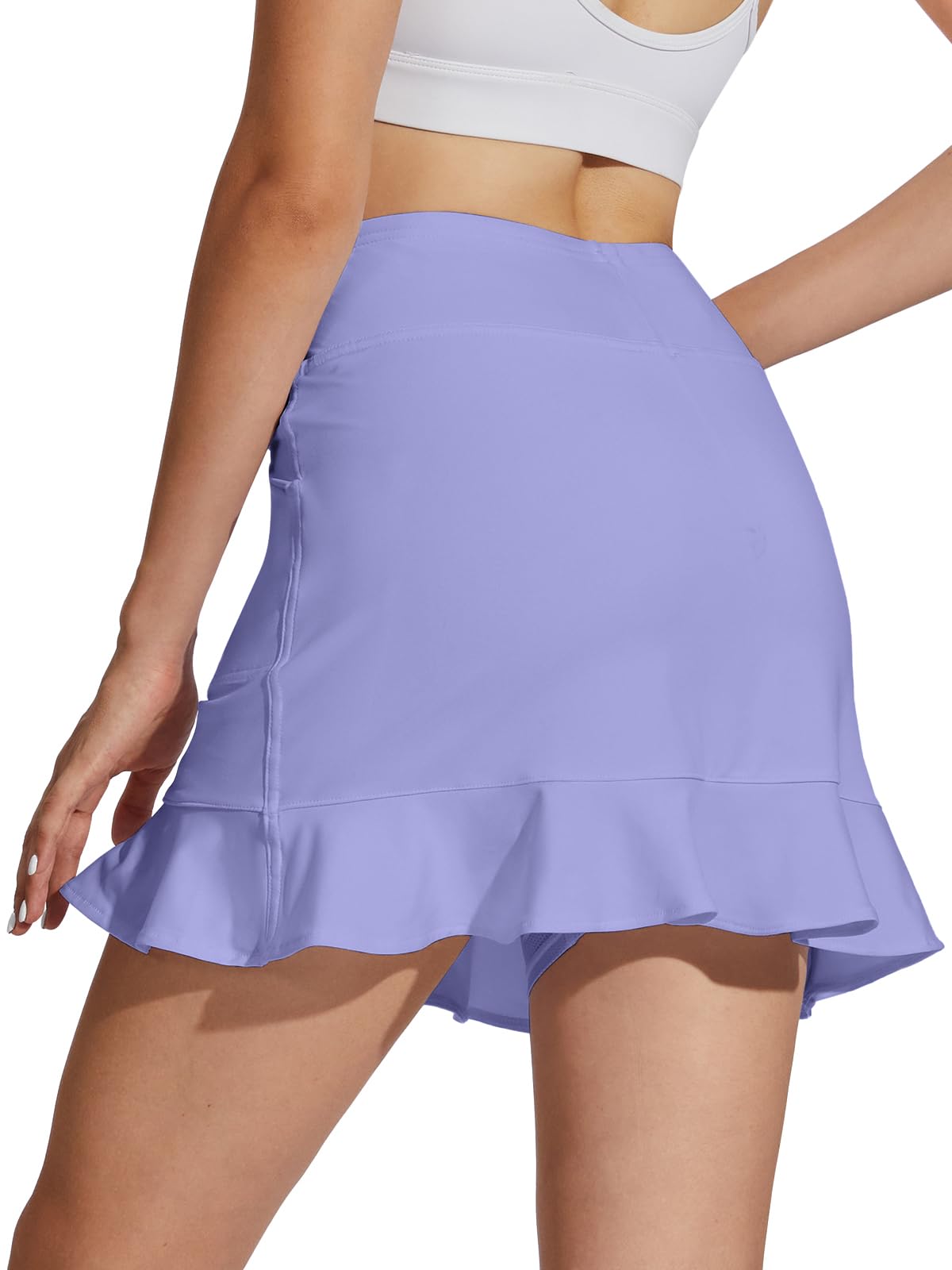 Photo 1 of **RUNS BIG** M MOTEEPI Skorts for Woman with Pockets 15" Golf Athletic Skirts High Waisted Ruffle Tennis Skirt Dressy Casual Purple S
