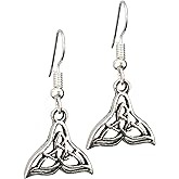 Celtic Knot Whale Tail Charm Earrings, Handmade Antique Silver Irish Mermaid Dangle Jewelry