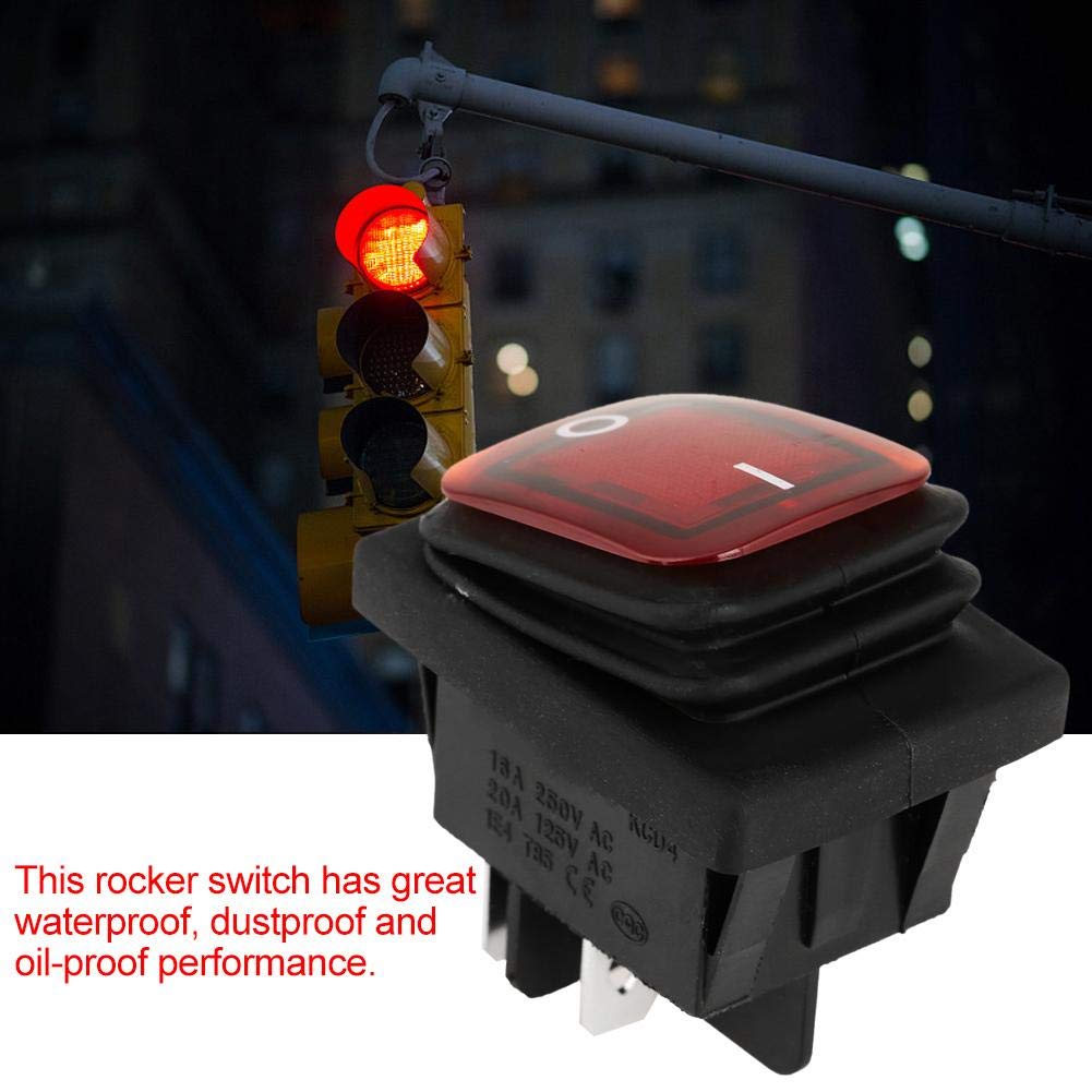 4 Pcs/Set Waterproof Rocker Toggle Switch 4 Pin 2 Position ON OFF Red Green Lamp Rocker Switch 220V Indicator Light Dustproof Red Green Lamp Rocker Switch Snap for Car Truck Boat Motorhome - Image 4