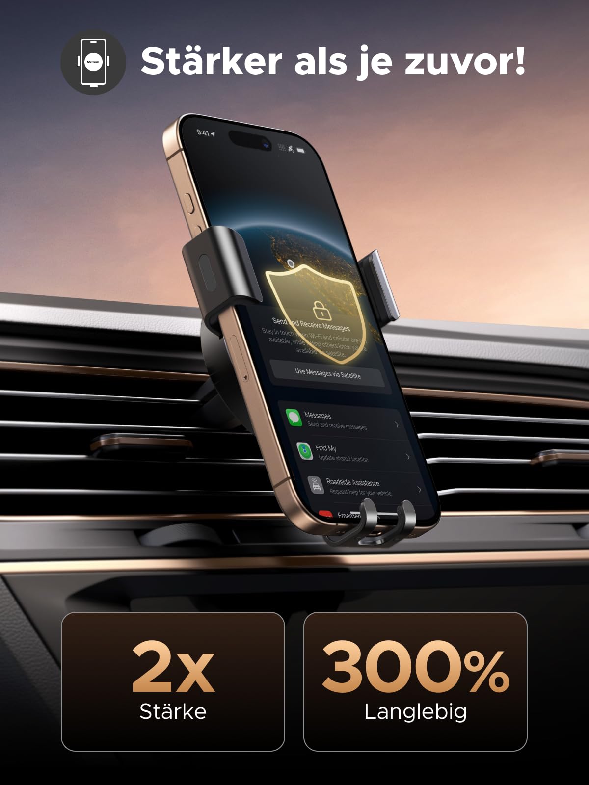 UGREEN Handyhalterung Auto PKW Lüftung Schwerkraft bis 7,2 Zoll (Schwarz) 2
