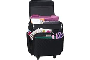 Everything Mary Rolling Craft Bag, Black Quilted - Papercraft Tote with Wheels for Scrapbook & Art Storage - Organizer Case for IRIS Boxes, Supplies, and Accessories - for Teachers & Medical