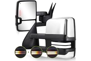 SIZIOM Switchback Towing Mirrors for 2003-2007 Chevy Silverado GMC Sierra Side Mirror with Dynamic Turn Signal Running Light Backup Lamp Power Heated Extendable Pair Set(Chrome)