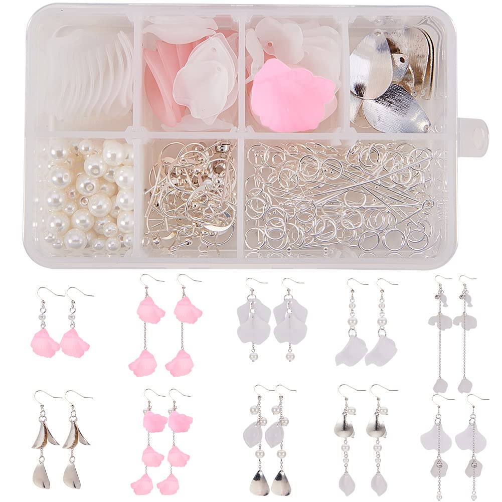 SUNNYCLUE 1 Box DIY 10 Pairs Frosted Acrylic Calla Lily Flower Dangle Earring Making Kits Include Pink White Acrylic Flower Beads Caps Pendants, Pearl Beads, Earring Hooks Jewelry Findings Supplies