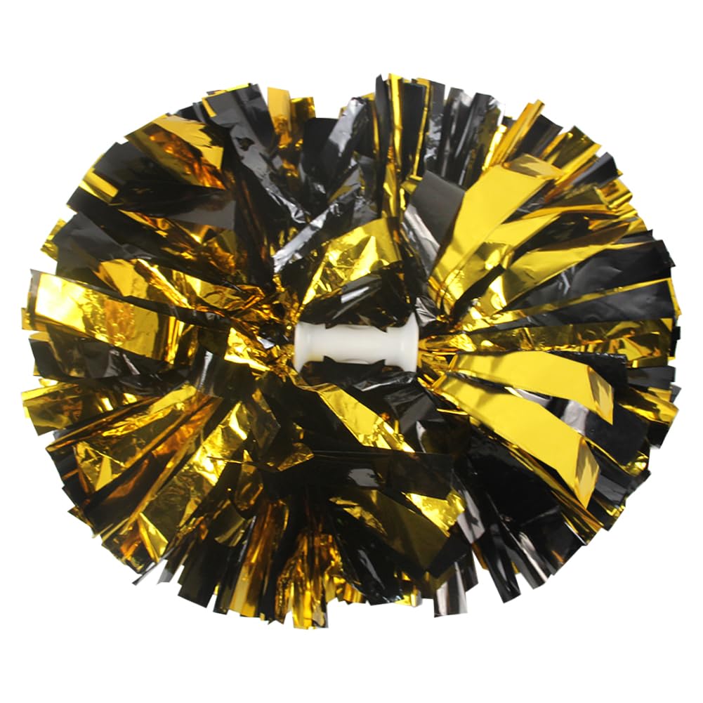 Photo 1 of Lovecheer 2PCS Black and Gold Pom Poms Cheerleading with Baton Handle Metallic Pompoms for Sports Team Spirit Basketball Hockey Kids Adults