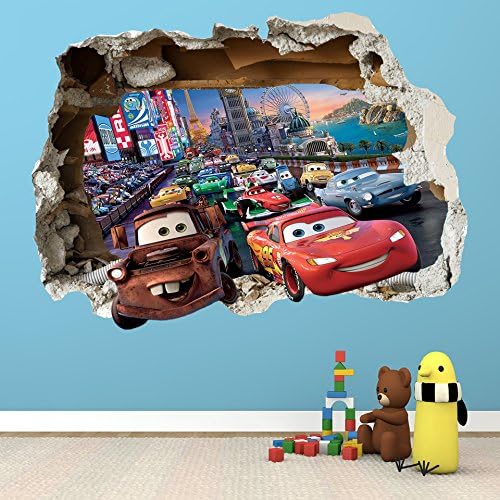 DISNEY CARS SMASHED WALL STICKER - BEDROOM BOYS GIRLS VINYL WALL ART