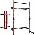 Mikolo 2" x 2" Folding Wall Mounted Squat Rack, 1000 Pounds Capacity Power Rack with Pull Up Bar, J Hooks and Other Attachments, Space-Saving Home Gym