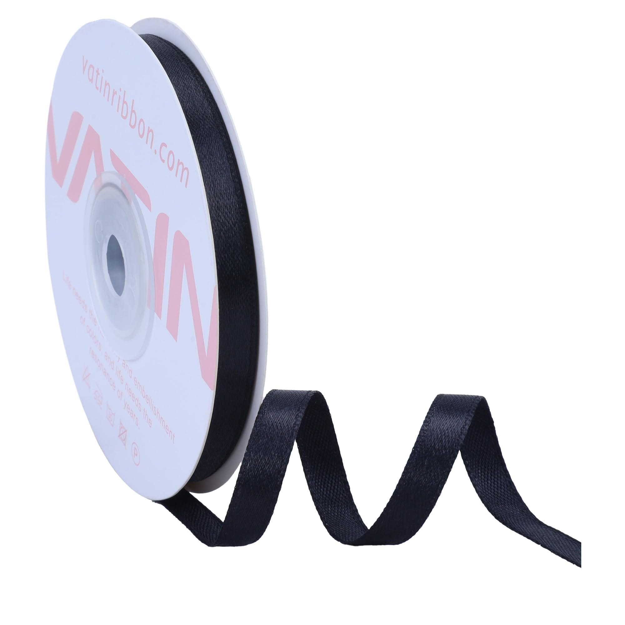 VATIN Black Satin Ribbon Polyester 6mm X 23m(25 Yards) Craft Fabric Ribbon Perfect for Gift Wrapping,Hair Bow,Party Balloon Trimming, Cake Decoration Sewing and Other Craft Projects