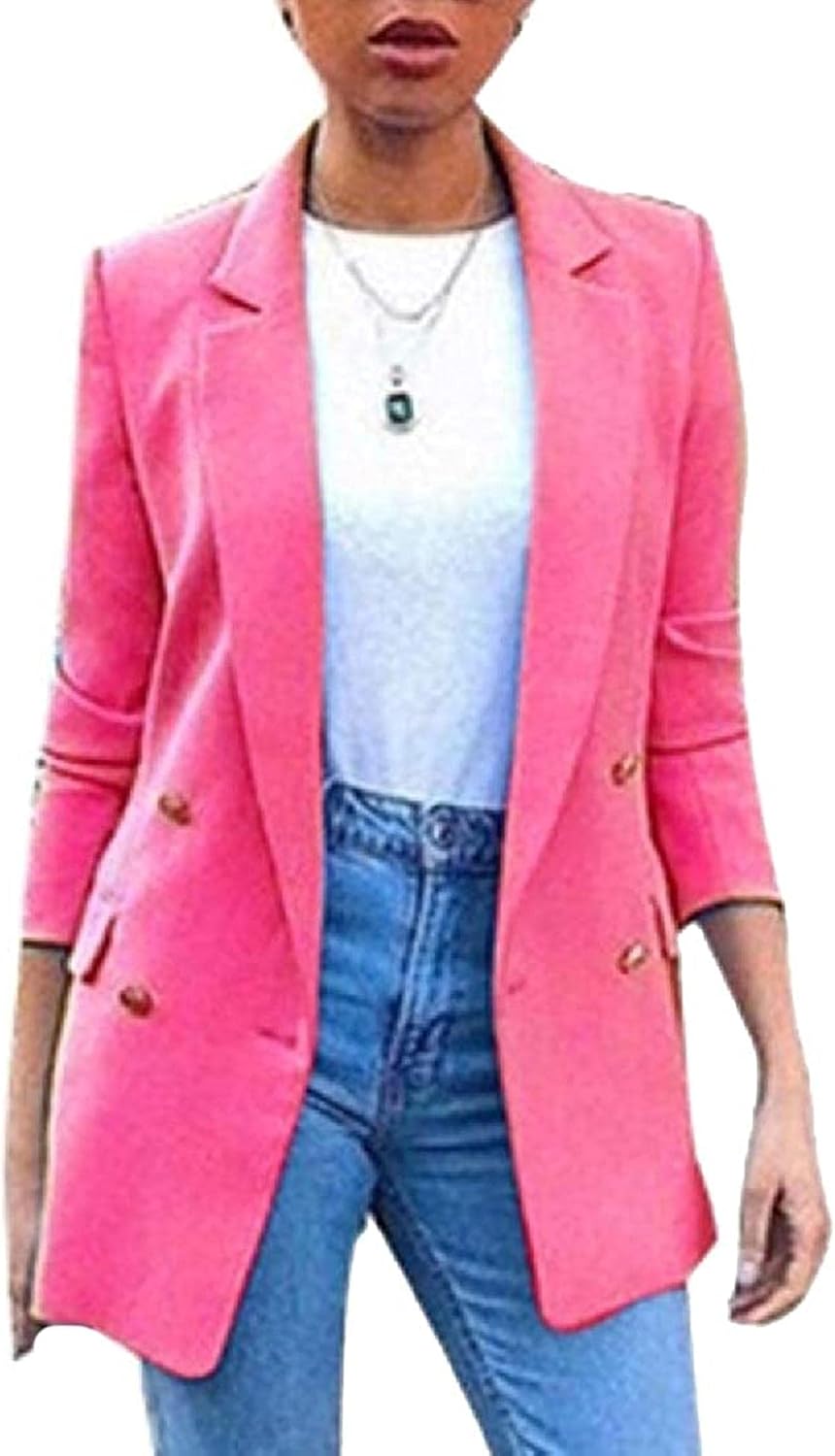 Women's Double Breasted Plaid Slim Fit Front Open Tweed