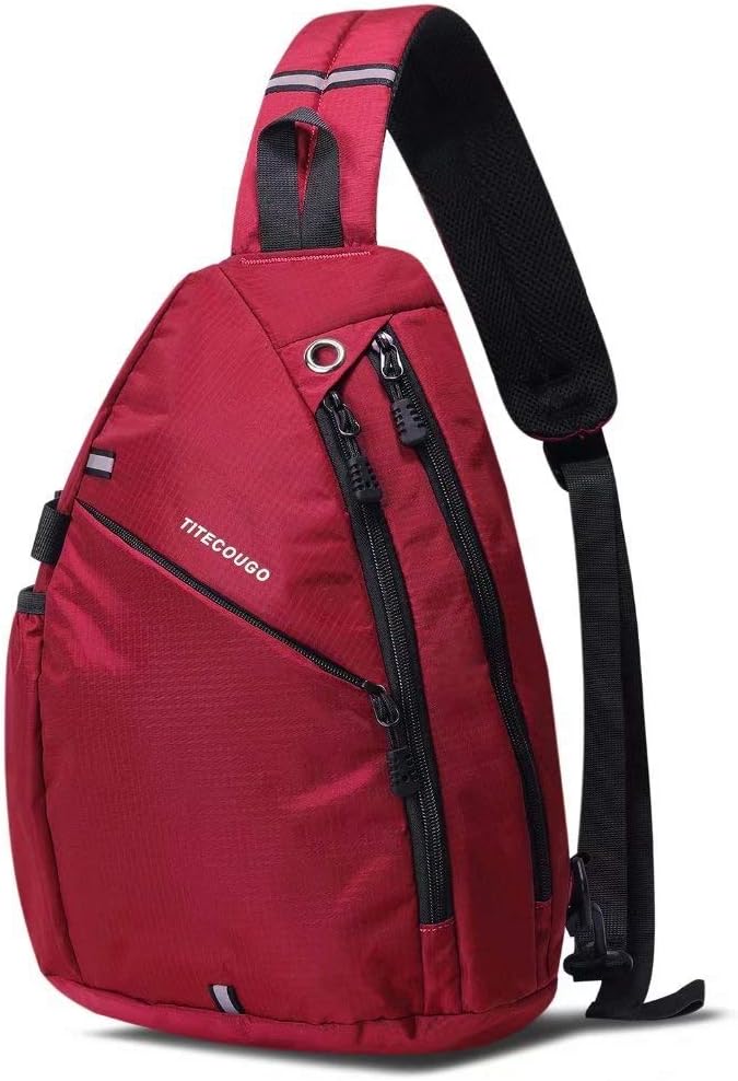 TITECOUGO Sling Backpack Travel Shoulder Bag One Strap Crossbody Bags Lightweight Chest Daypack Camp Day Packs for Women and Men Hiking Accessories Large Red