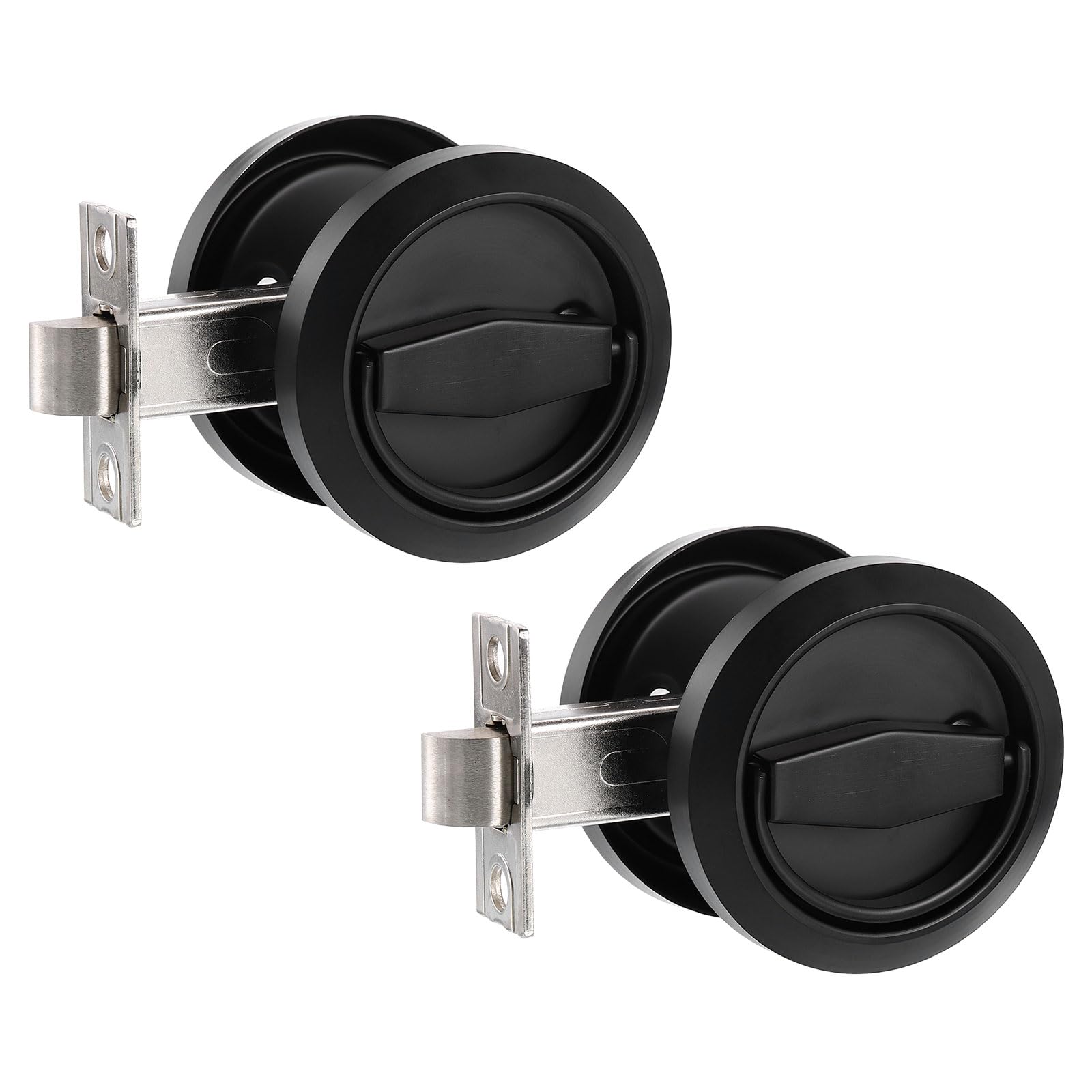 PATIKIL Round Recessed Door Lock, 2Pcs Stainless Steel 304 Hidden Recessed Cup Door Handle, Furniture Pulls Latch Knob for Privacy Pocket Door, Black