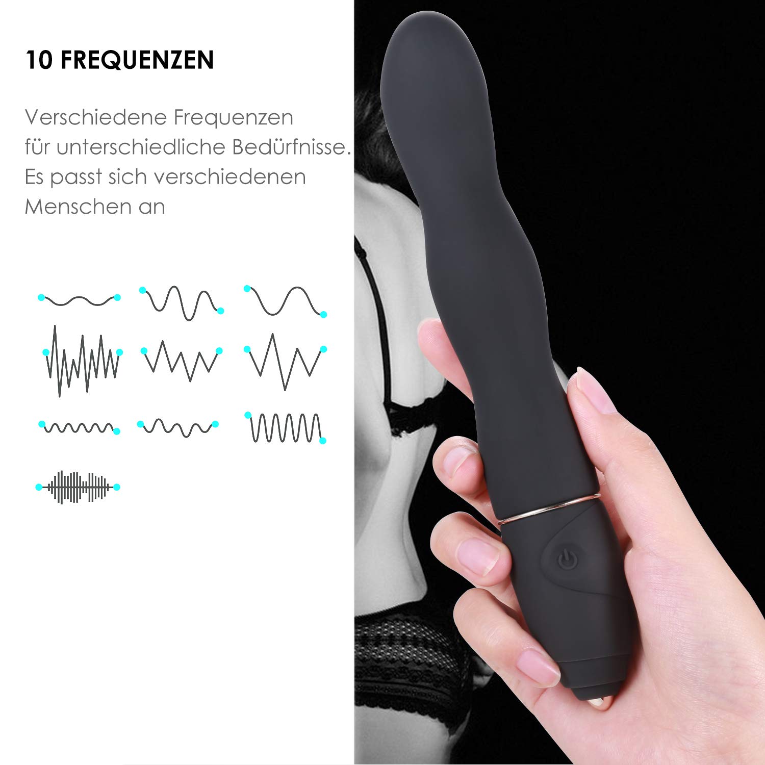 Massagestab, Louviva Magic Wand Massagestab - 10 Modi Starke Motor Massagestab-Vibratoren für sie Klitoris und G-punkt mit stoßfunktion - 100 Prozent Wasserdicht - Medizinisches Silikon