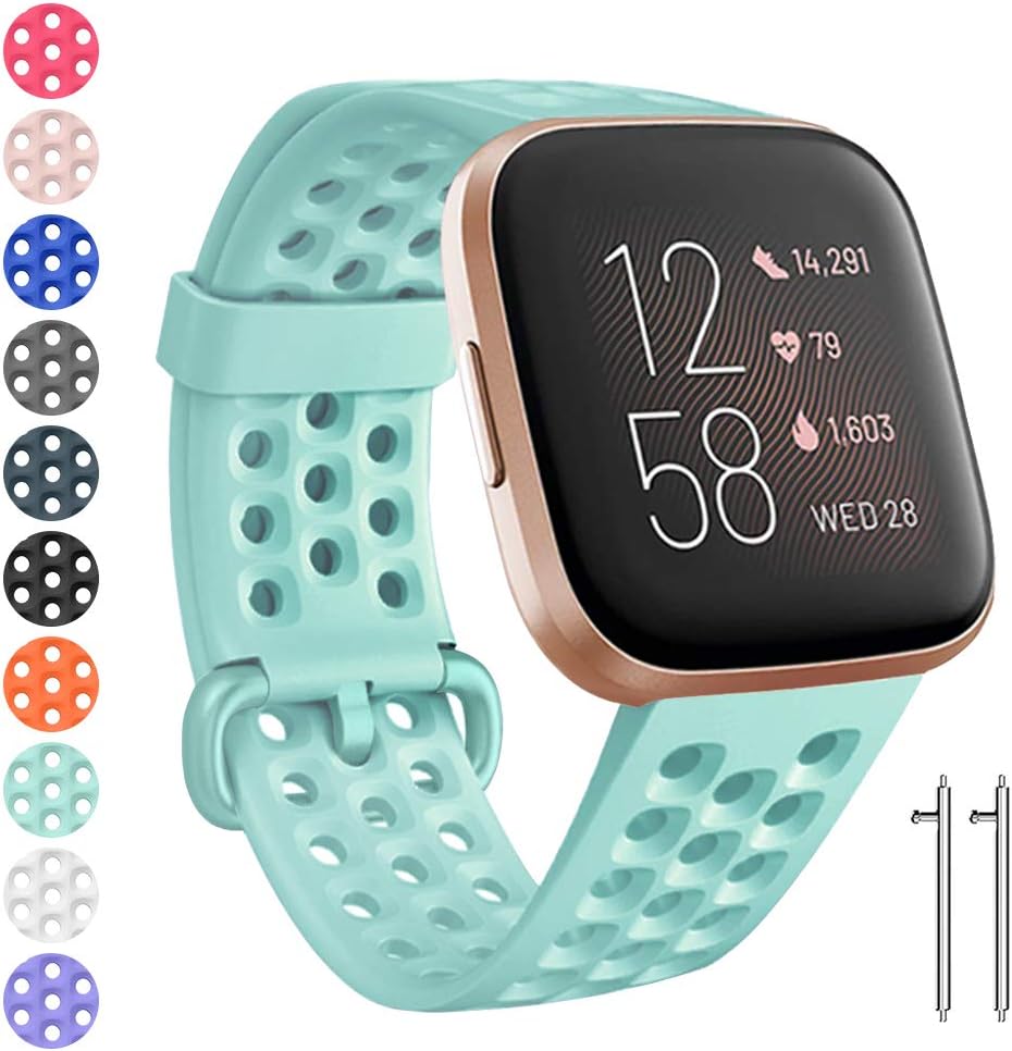 Watbro Sport Bands Compatible with Fitbit Versa/Versa 2/ Versa Lite, Soft Silicone Breathable Waterproof Sport Watch Strap Band Replacement Wristband Accessories Women Man for Versa Smart