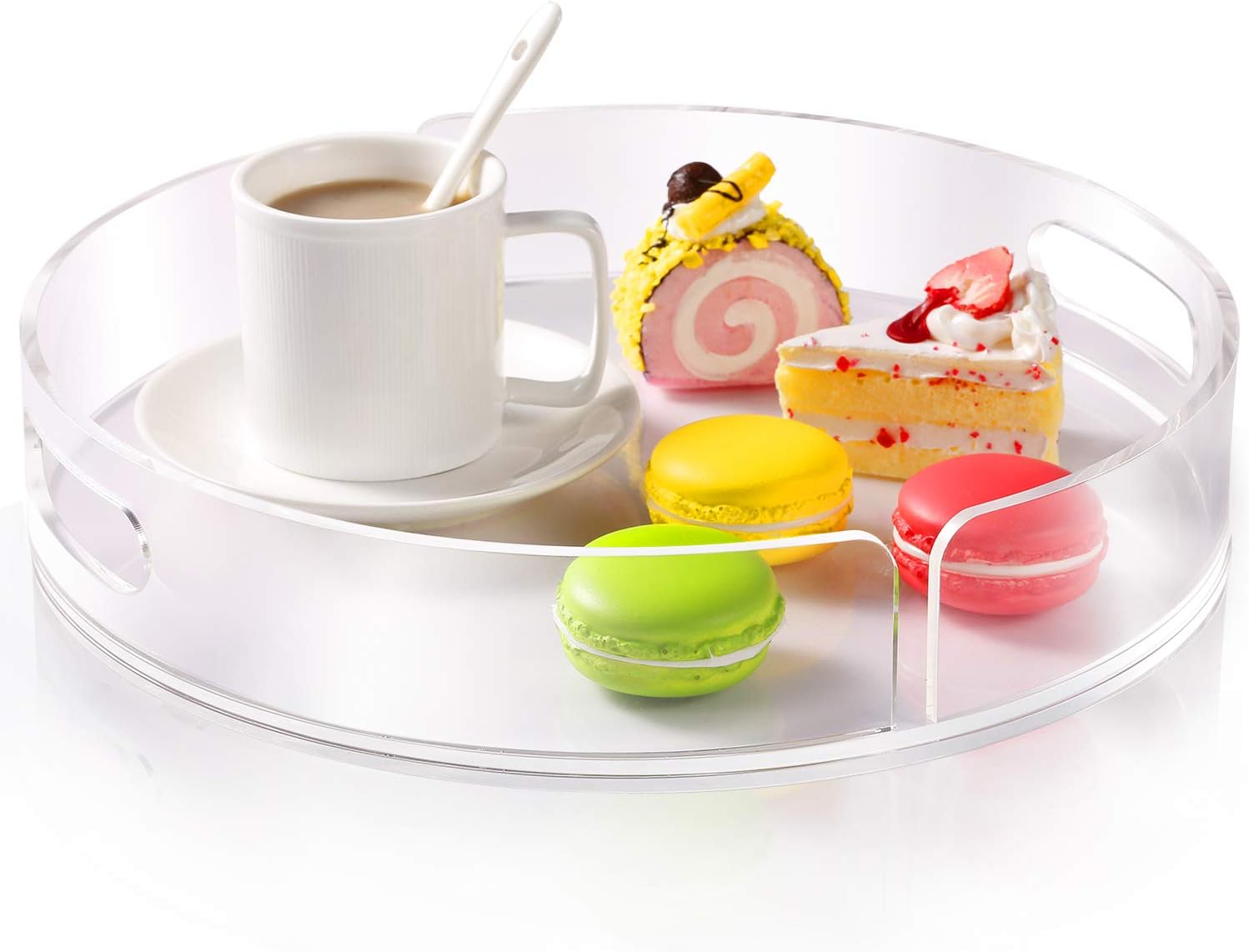 Brilliant Life Serving Tray for Coffee Table, Round Acrylic Serving Tray with Handles 12" Large Vanity Clear Trays for Breakfast, Bathroom, Decorative, Kitchen, Living Room